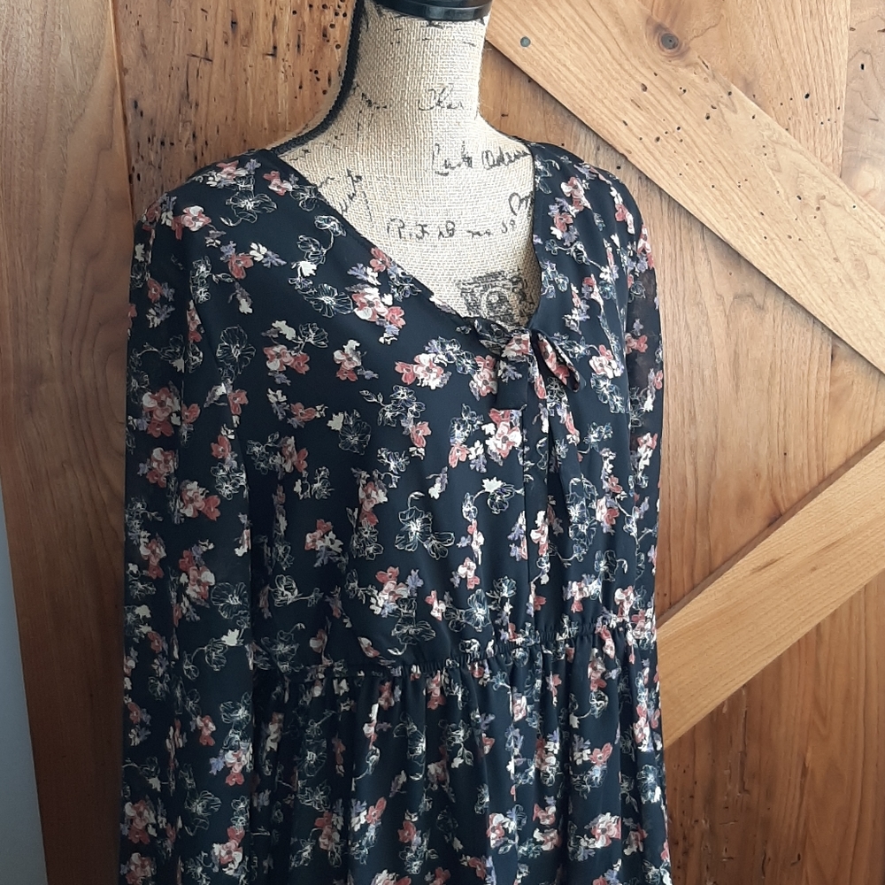 Black flowered long sleeve dress